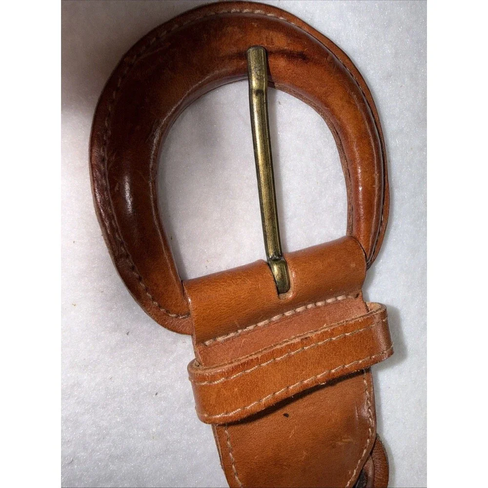 Genuine Leather Braided Belt Brown Woven Adjustable Size Medium Unisex Vintage
